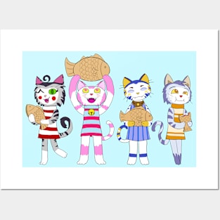 Chibi Cats w/ Taiyaki cake (All four) Posters and Art